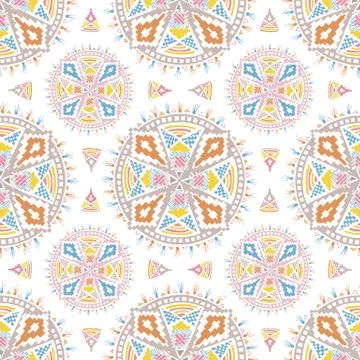 Colorful Aztec Mandala Pattern on a White Tile イラスト素材