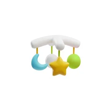 Colorful baby mobile 3D vector icon plastic style, music spinning entertaining Stock Illustration
