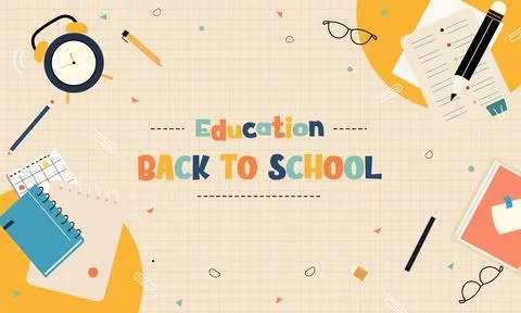 Colorful Back to School Concept with Educational Supplies and Stationery on a Stock Illustration