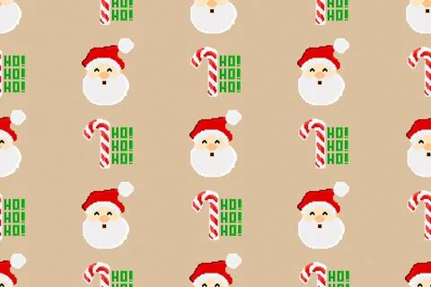 Colorful background of Christmas pattern made with Pixel Art. Stock Illustration