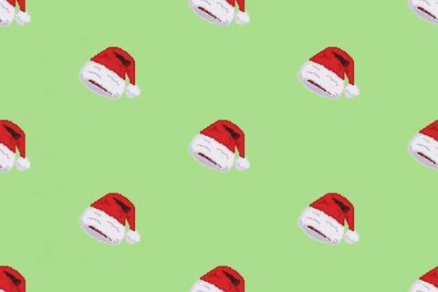 Colorful background of Christmas pattern made with Pixel Art. Stock Illustration