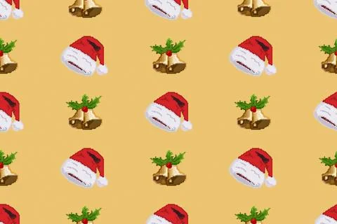 Colorful background of Christmas pattern made with Pixel Art. Stock Illustration