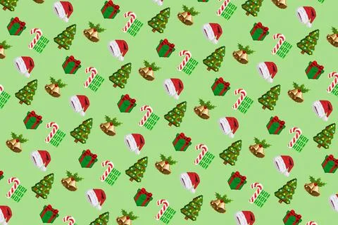 Colorful background of Christmas pattern made with Pixel Art. Stock Illustration