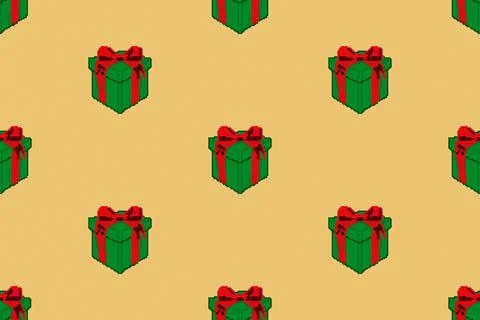 Colorful background of Christmas pattern made with Pixel Art. Illustrazione stock