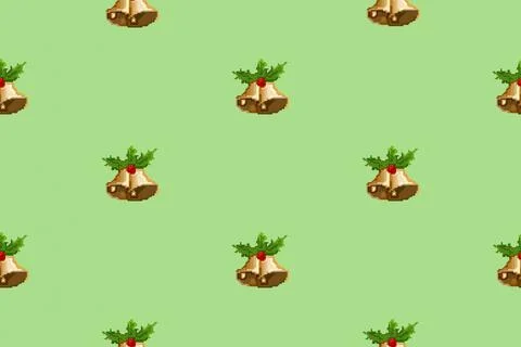 Colorful background of Christmas pattern made with Pixel Art. Stock Illustration