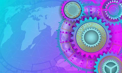 Colorful background with cogs and gears. Illustrazione stock