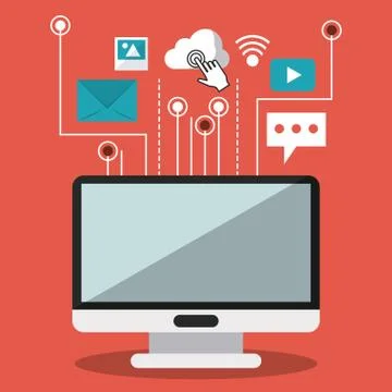 Colorful background of desktop computer and link to common icons Stock Illustration