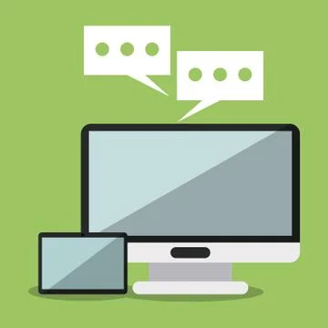 Colorful background with desktop computer and tablet and dialogue speech Illustrazione stock