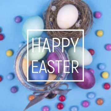 Colorful background with Easter eggs background. Happy Easter concept. Can be Stock Photos