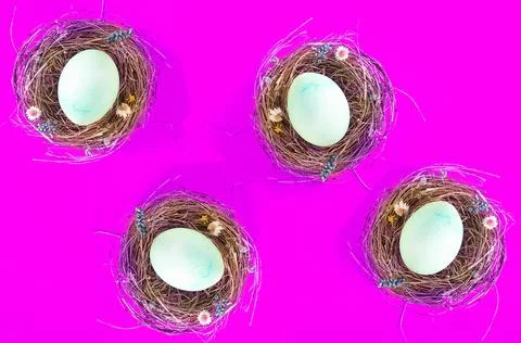 Colorful background with Easter eggs on pink background. Happy Easter concept Stock Photos