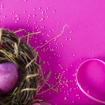 Colorful background with Easter eggs on pink background. Happy Easter concept Stock Photos