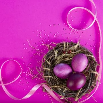 Colorful background with Easter eggs on pink background. Happy Easter conce.. Stock Photos