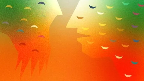 A colorful background with a face and a tree on it Stock Illustration