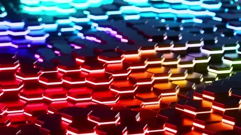 Colorful background with many hexagons moving waves. Looped animation Stock Footage 287822648