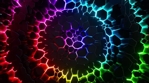 Colorful background with many hexagons moving waves. Looped animation Stock Footage 287822973