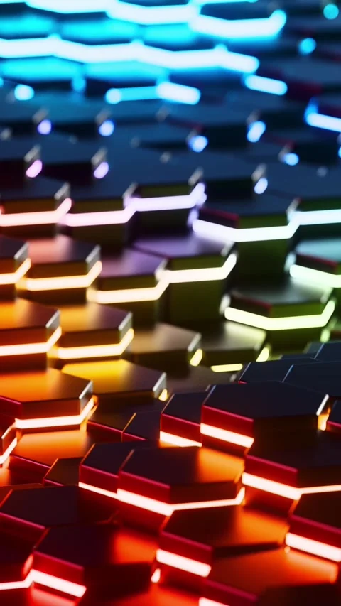 Colorful background with many hexagons moving waves. Vertical looped animation Stock Footage 308010408