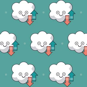 Colorful background with pattern of animated cloud storage service Stock Illustration