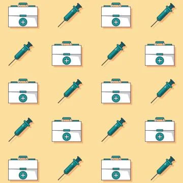 Colorful background with pattern of first aid kit and syringes animated Stock Illustration