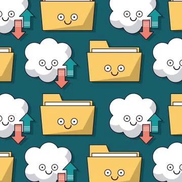 Colorful background with pattern of folders and cloud service storage animated Stock Illustration