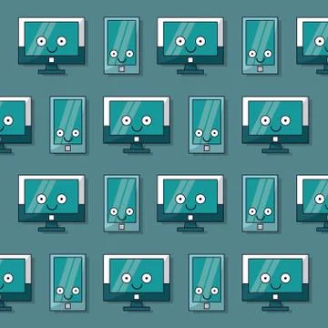 Colorful background with pattern of lcd monitors and smartphones animated Stock Illustration