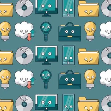 Colorful background with pattern of tech icons animated 스톡 일러스트