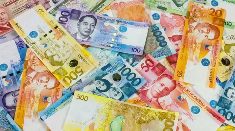 Colorful background of Philippines currency banknotes close up rotation. Video stock 61237280