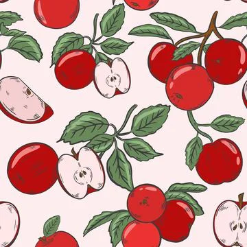 Colorful background with red apples. Vector. A repeating pattern. Illustrazione stock