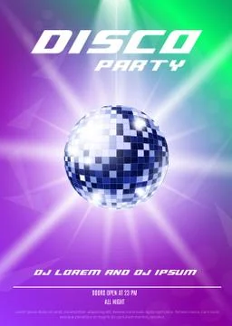 Colorful background template with mirror silver disco ball vector illustration. Illustrazione stock