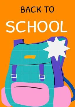 Colorful backpack with starburst design for back to school on orange backgrou Stock Illustration