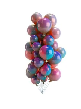 Colorful balloons 3d render over white no shadow Stock Illustration