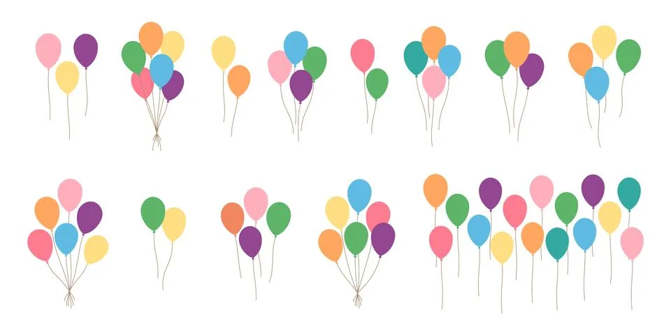 Colorful balloons. Flat vector balloon set for party, birthday, celebration and 스톡 일러스트
