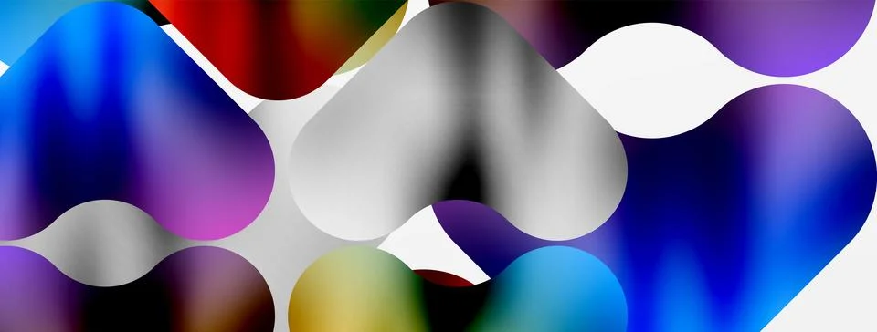 Colorful balloons float in symmetrical pattern on white background Stock Illustration