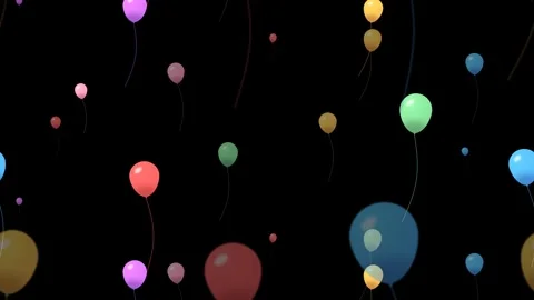 Colorful balloons floating on black background. 2d animation Stock Footage 343356541