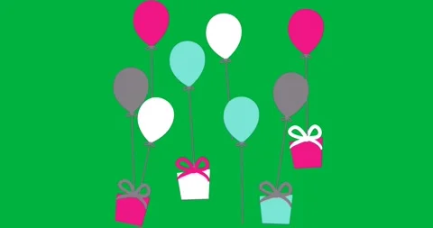 Colorful balloons floating with gift boxes on transparent background, presenting 스톡 동영상 317669189