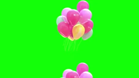 Colorful Balloons Floating Up Green Screen Celebration FX Video stock 341586591