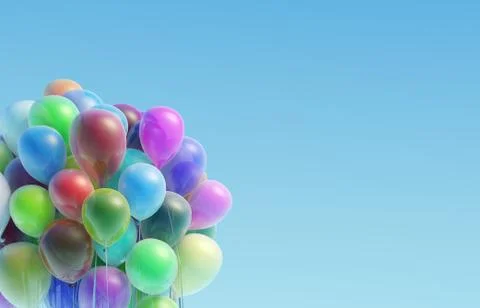 Colorful balloons flying up against the sky Stock Illustration