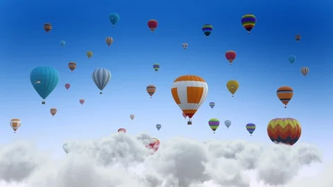 Colorful balloons on flying through the clouds. Balloon Festival. Stock Footage 120031822