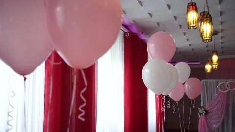 Colorful balloons under the ceiling Stock Footage 163566770