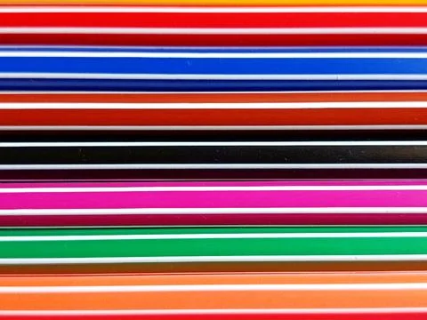 Colorful Ballpoint Pens Horizontal Pattern Background, Multicolor Stationery Lin Stock Photos