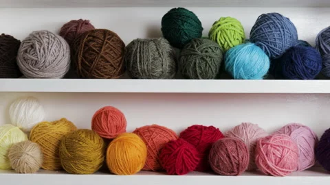 Colorful Balls Of Wool On Shelf. Stock Footage 151283957
