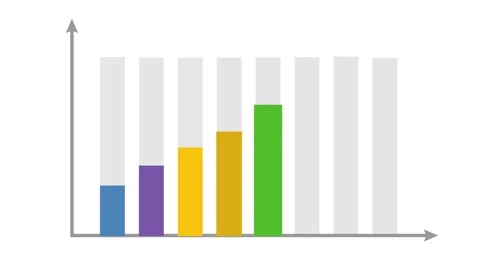 Colorful bar chart with arrows. Stockbeeldmateriaal 334364400