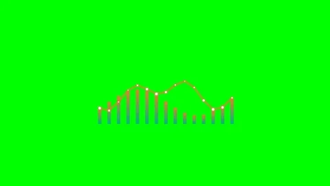 A colorful bar chart with a connecting line graph on a solid green background Stock Footage 340265039