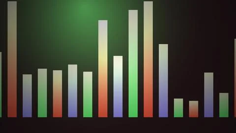 Colorful bar chart with data points on dark background Stock Illustration