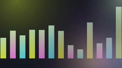 Colorful bar chart with rising data on dark background Stock Illustration