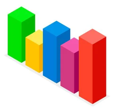 Colorful bar chart, volumetric rectangular image, concept graphic. Isometric Stock Illustration