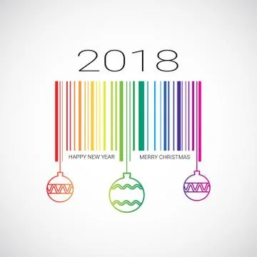 Colorful Bar Code 2018 Merry Christmas And Happy New Year Poster On White Stock Illustration