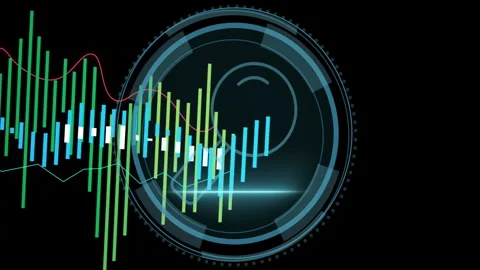 Colorful bar graphs and circular interface elements in digital animation Stock Footage 303430761
