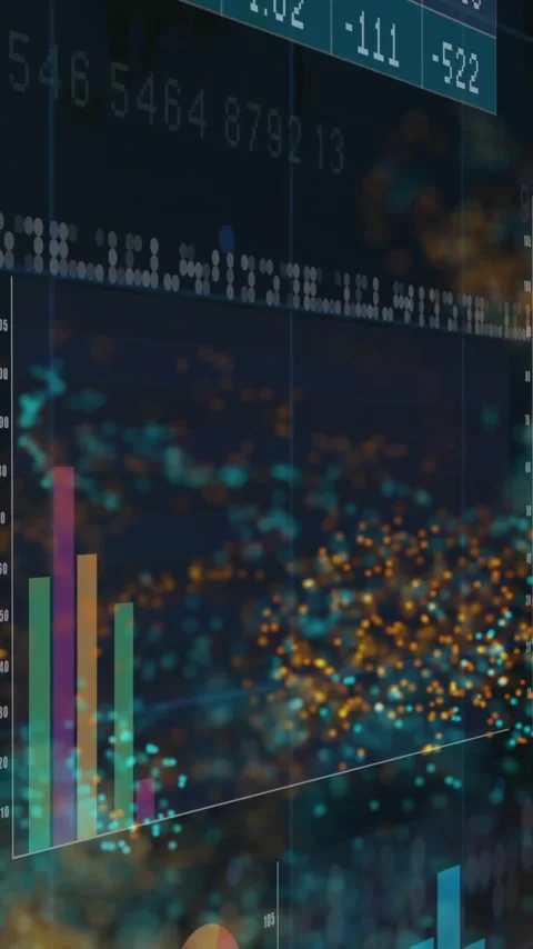 Colorful bar graphs and data points animation over abstract background Stock Footage 342997423