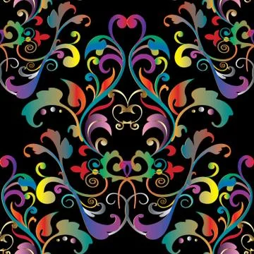 Colorful Baroque seamless pattern. Vector floral damask bright background イラスト素材