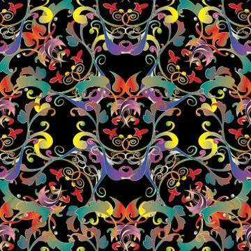 Colorful Baroque seamless pattern. Vector floral damask bright background 스톡 일러스트